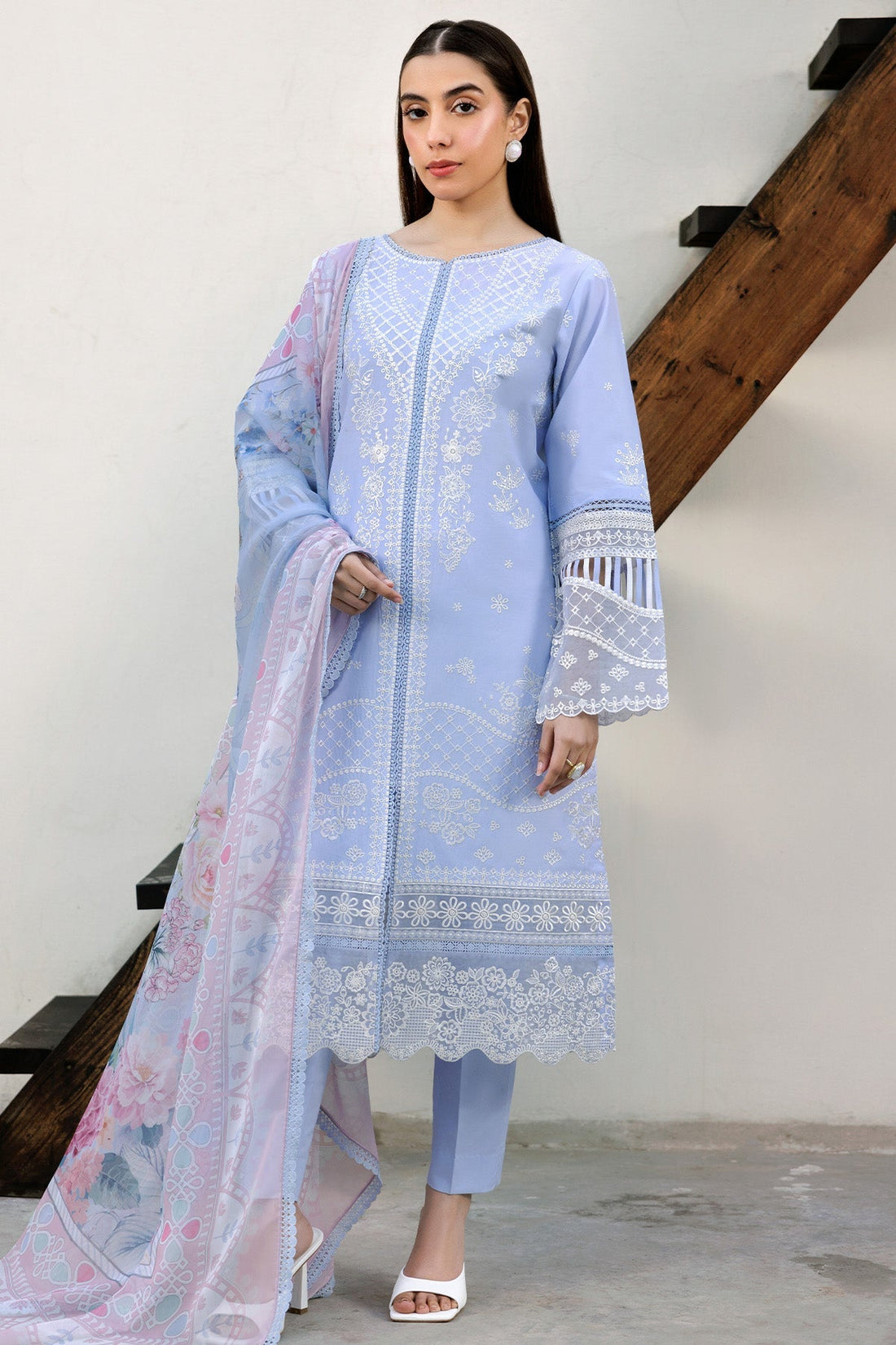 Farasha | Summer Weaves Embroidered Lawn | Serene Blue - Official Farasha stockist in UK - Sakeena London