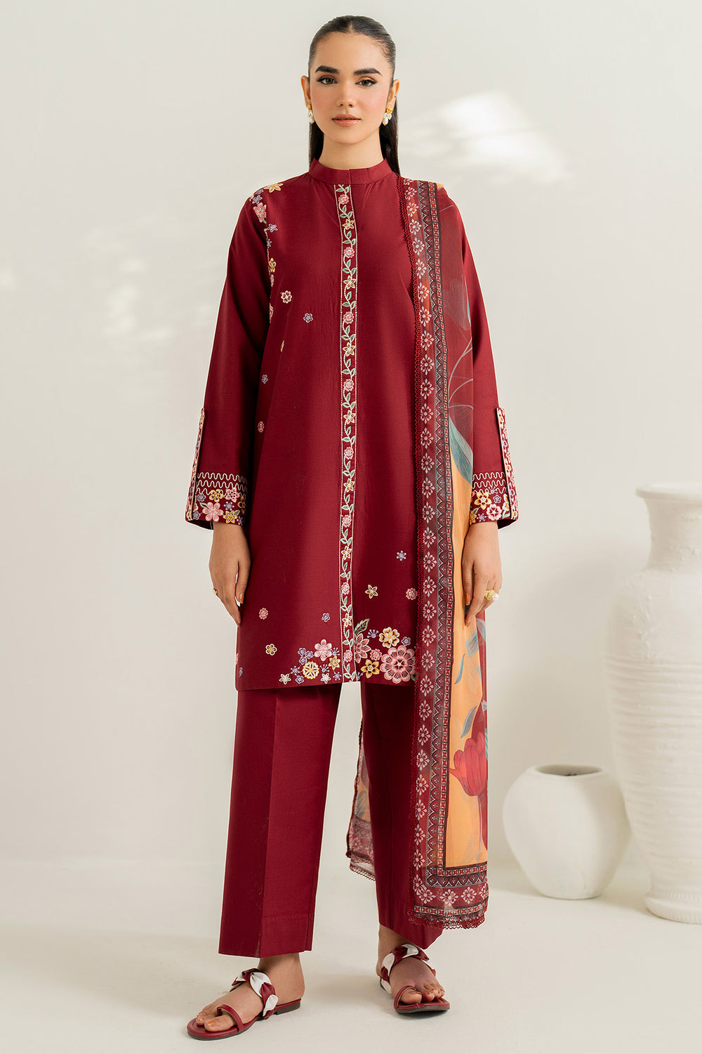 Farasha | Thread Lines Embroidered | Maroon Muse - Official Farasha stockist in UK - Sakeena London