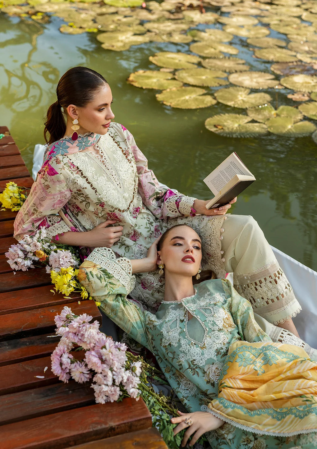 Elaf Premium | Print Chikankari 25 | ELK-06B ROSES & WHITES - Official Elaf Premium stockist in UK - Sakeena London