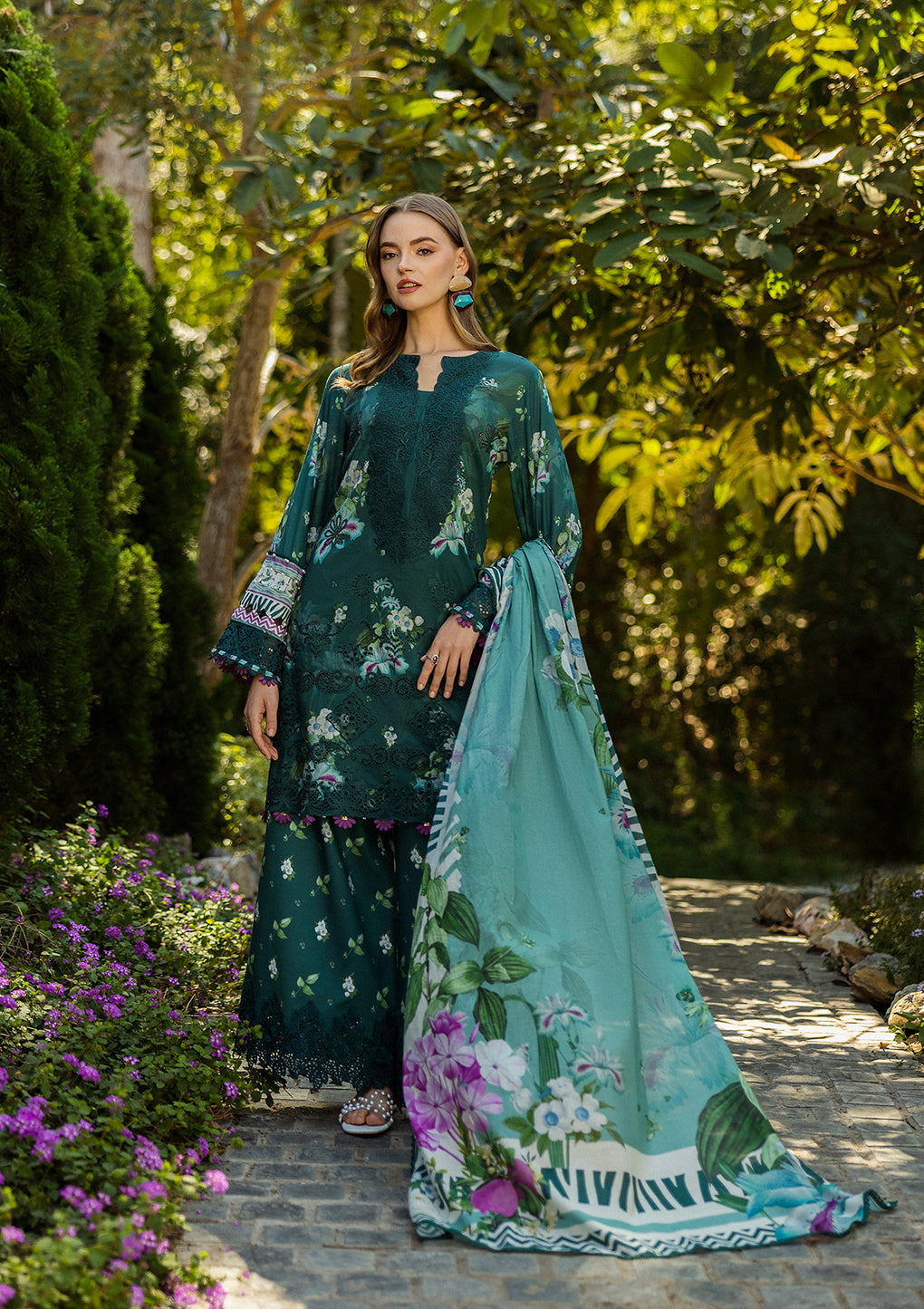 Elaf Premium | Print Chikankari 25 | ELK-07B JADE EMBRACE - Official Elaf Premium stockist in UK - Sakeena London