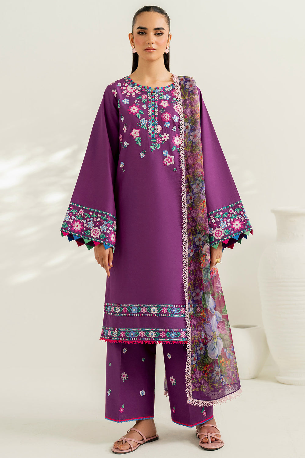 Farasha | Thread Lines Embroidered | Violet Spring - Official Farasha stockist in UK - Sakeena London