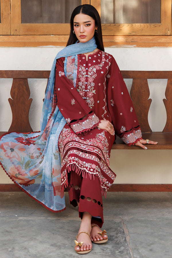 Farasha | Summer Weaves Embroidered Lawn | Crimson Glow - Official Farasha stockist in UK - Sakeena London