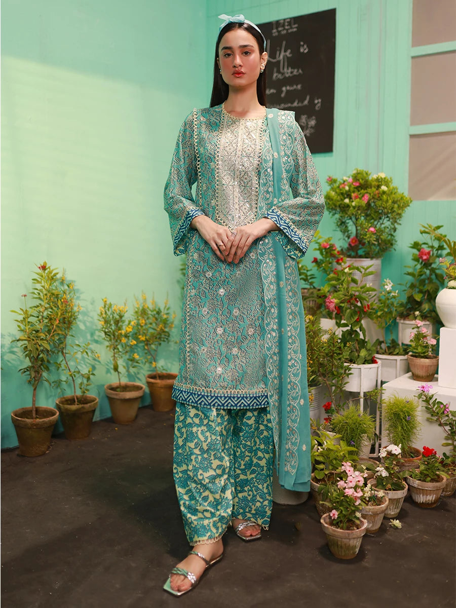 Salitex | Izel Lawn 24 | SKY BLOOM - LUXURY LAWN EMBROIDERED SUIT - Official Salitex stockist in UK - Sakeena London