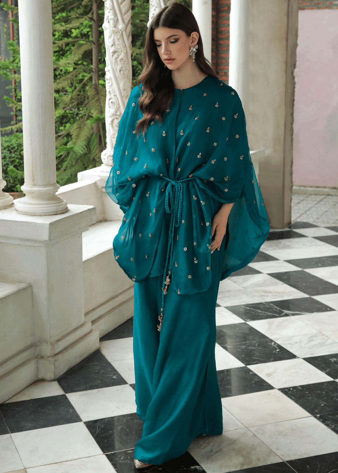 Purple Haze Pret Studio | Apsara Formals | Deep Turquoise Organza Wrap Outfit - Official Purple Haze stockist in UK - Sakeena London