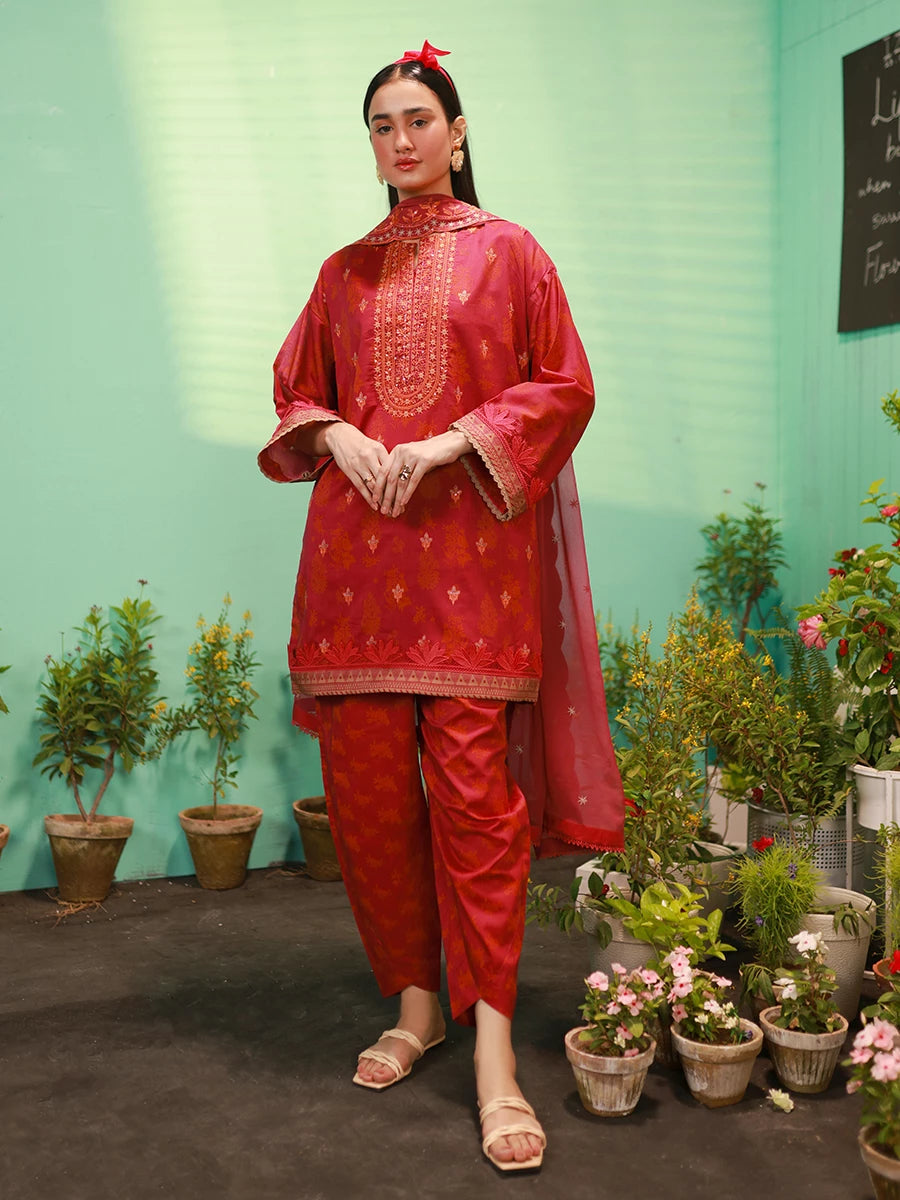 Salitex | Izel Lawn 24 | SCARLET - LUXURY LAWN EMBROIDERED SUIT - Official Salitex stockist in UK - Sakeena London