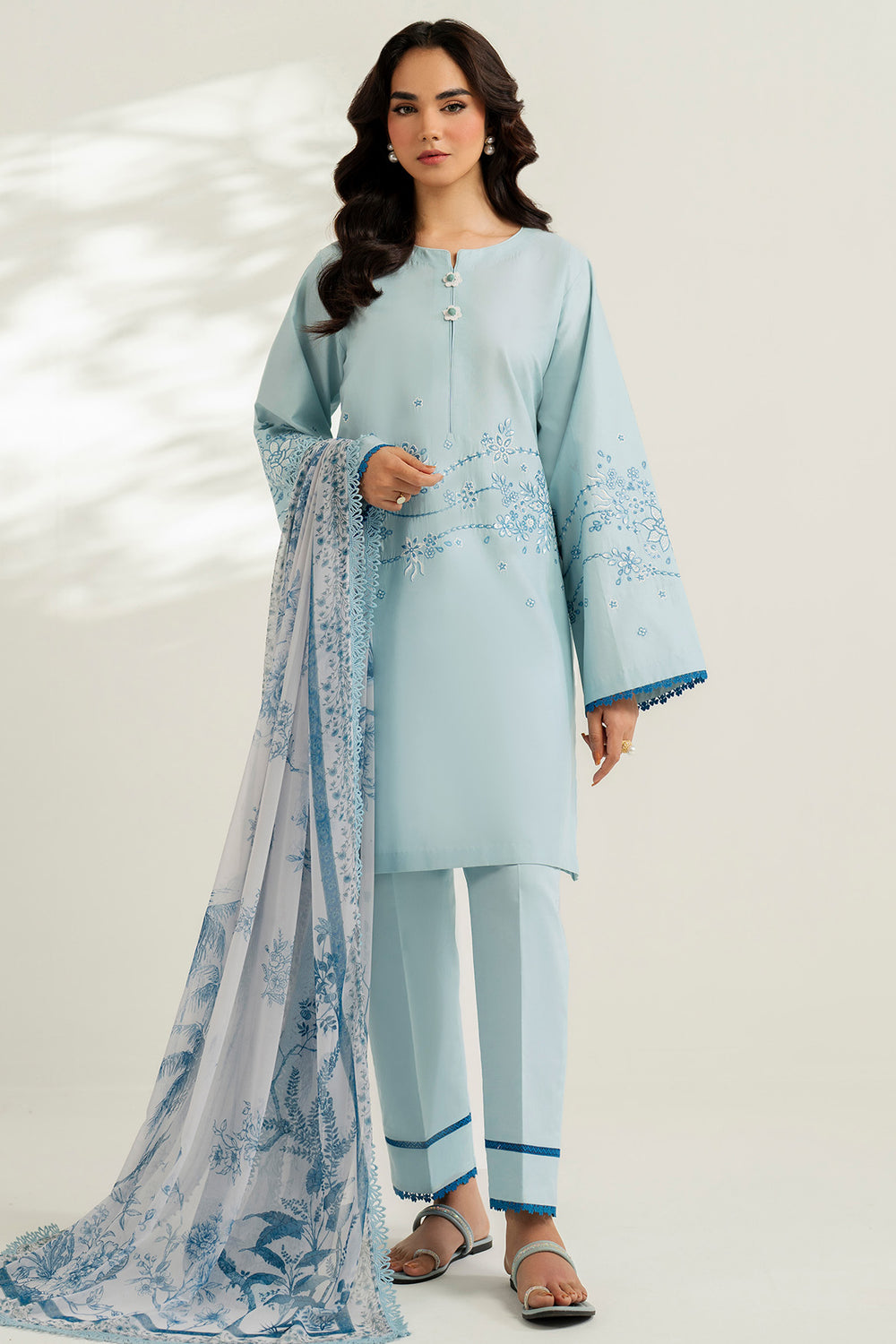 Farasha | Thread Lines Embroidered | Ash Mist - Official Farasha stockist in UK - Sakeena London
