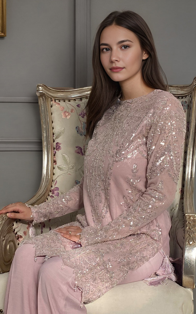 Threads and Motifs | Formal Dresses 25 | Net Embroidered Shirt - Official Threads and Motifs stockist in UK - Sakeena London