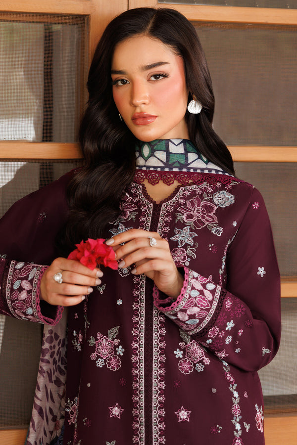 Farasha | Summer Weaves Embroidered Lawn | Burgandy Rush - Official Farasha stockist in UK - Sakeena London