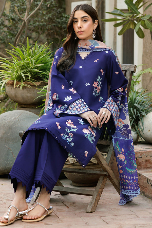 Farasha | Summer Weaves Embroidered Lawn | Indigo Glow - Official Farasha stockist in UK - Sakeena London