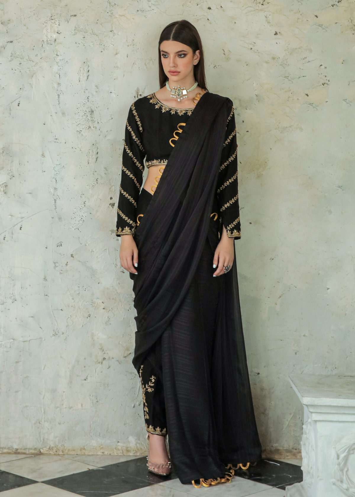 Purple Haze Pret Studio | Apsara Formals | Black Saree Pants - Official Purple Haze stockist in UK - Sakeena London