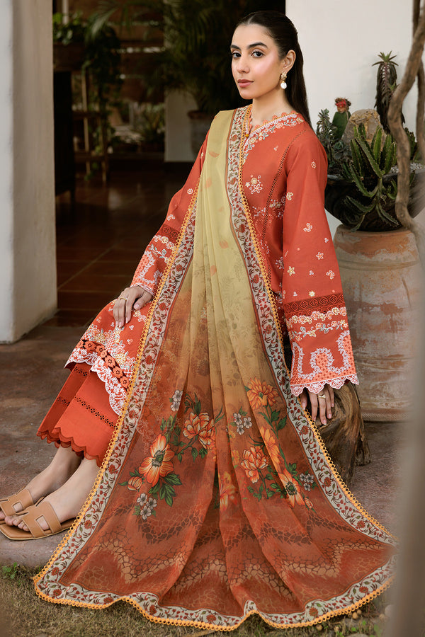 Farasha | Summer Weaves Embroidered Lawn | Orange Petal - Official Farasha stockist in UK - Sakeena London