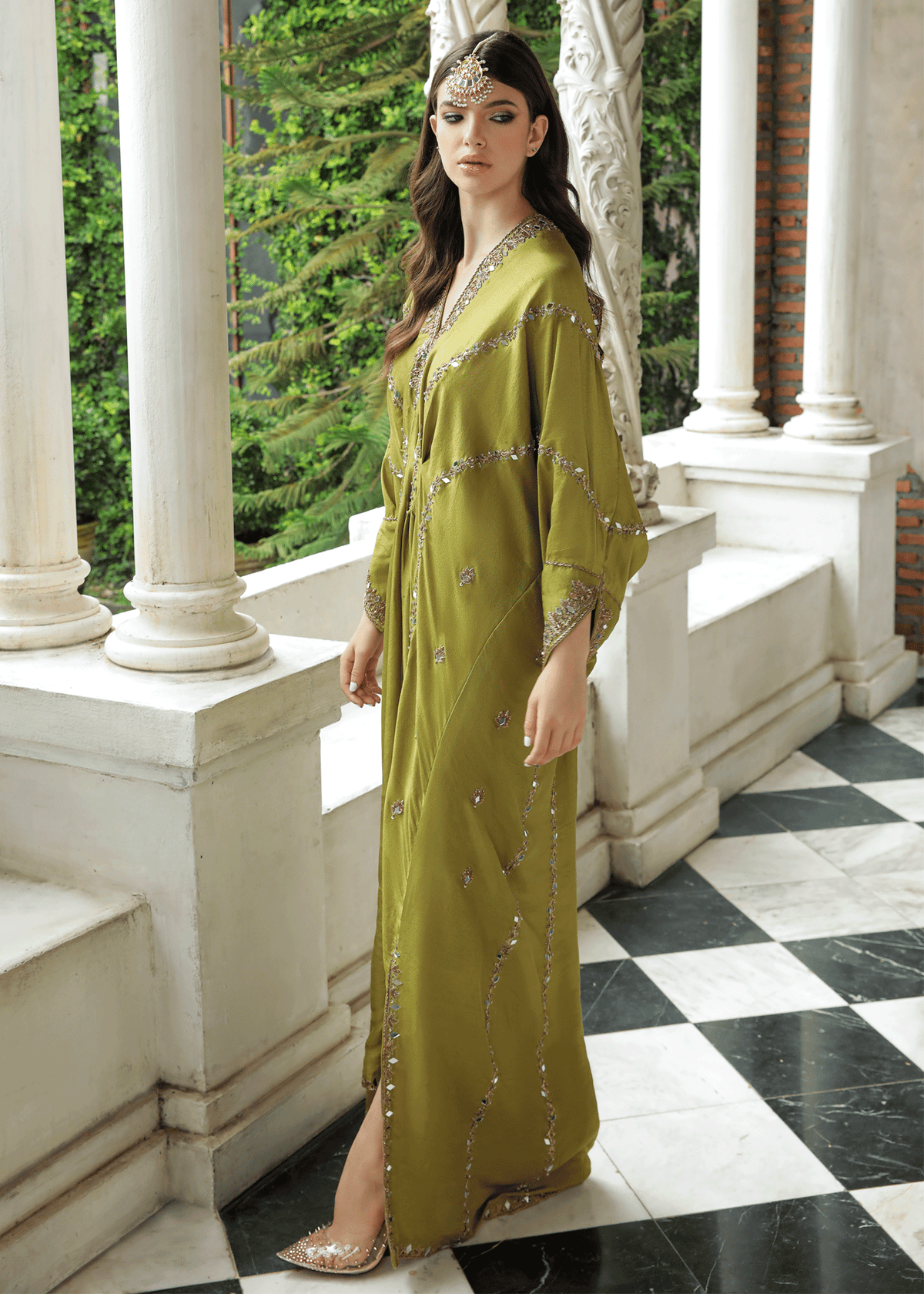 Purple Haze Pret Studio | Apsara Formals | Sheen Green Kaftan - Official Purple Haze stockist in UK - Sakeena London