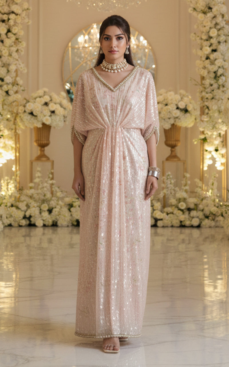 Threads and Motifs | Formal Dresses 25 | Sequins Kaftan With Printed Inner - Official Threads and Motifs stockist in UK - Sakeena London