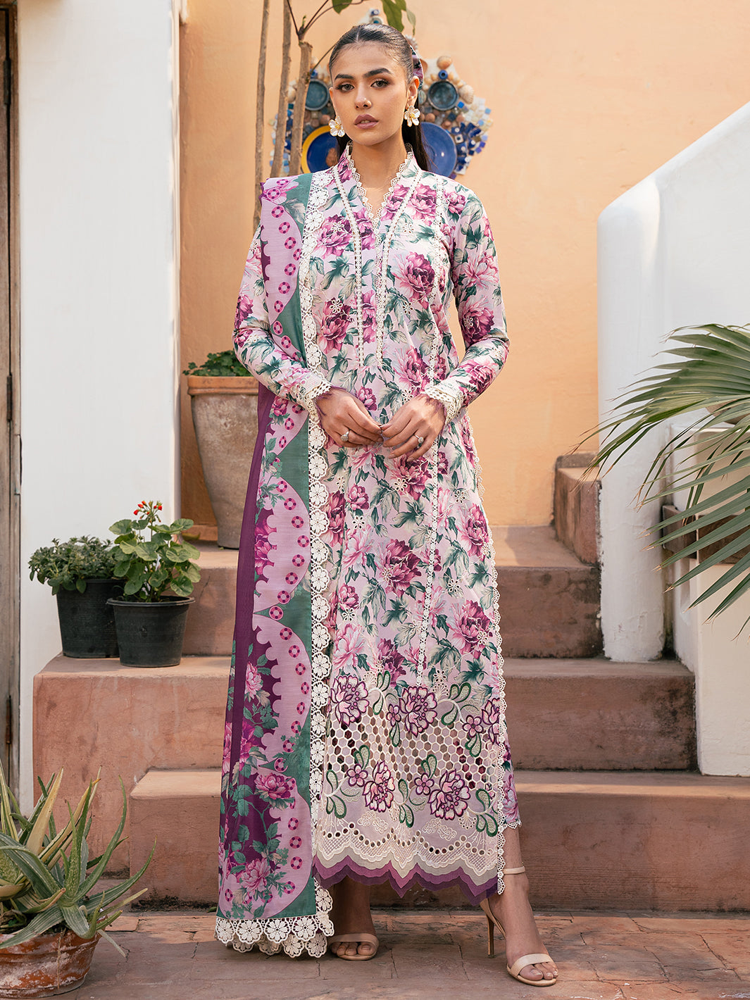 Bin Ilyas | Hazel Printed Lawn 25 | 2075 - A - Official Bin Ilyas stockist in UK - Sakeena London