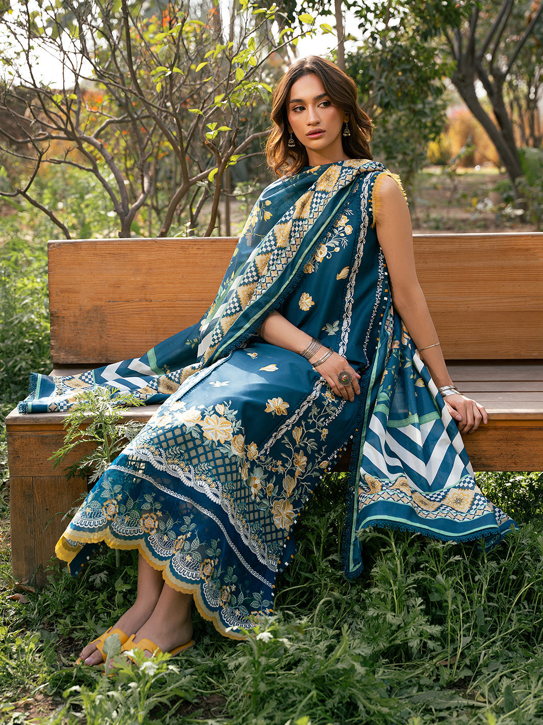 Bin Ilyas | Hazel Printed Lawn 25 | 2077 - B - Official Bin Ilyas stockist in UK - Sakeena London