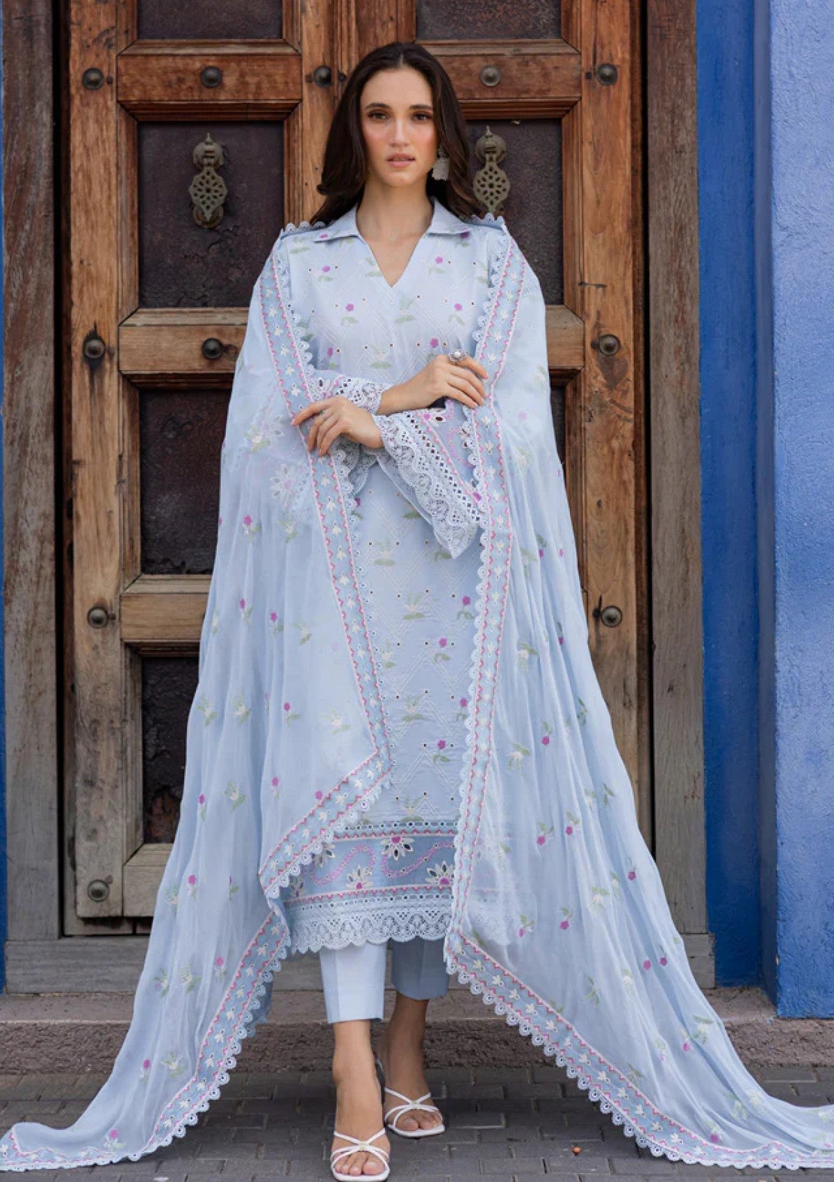 Lawn - Marjjan - Seraya - Embroidered 25 - MBL#20-A - ICE BLUE