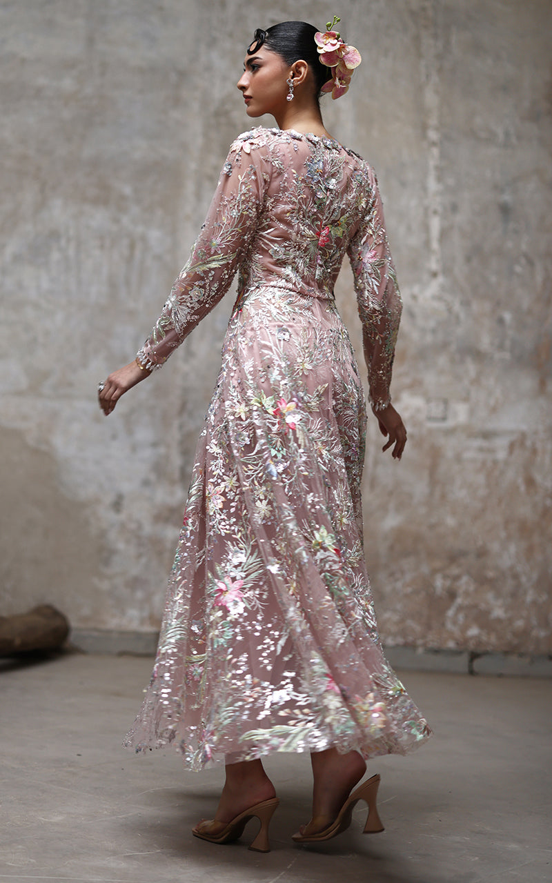 Threads and Motifs | Formal Dresses 25 | Net Embroidered Dress - Official Threads and Motifs stockist in UK - Sakeena London