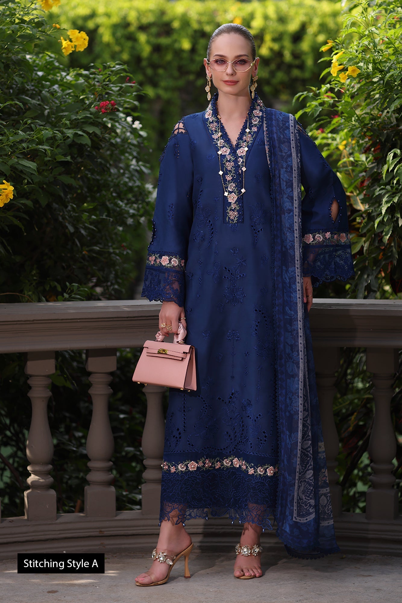 Noor by Saadia Asad | Eid Luxury Schiffli Laserkari 25 | D10- Royal Blue - Official Noor by Saadia Asad stockist in UK - Sakeena London