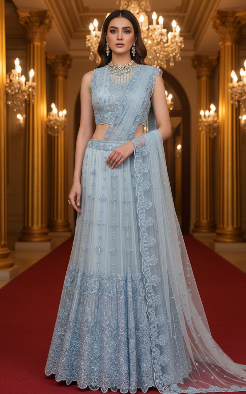 Threads and Motifs | Formal Dresses 25 | Embroidered Blouse With Skirt Saree - Official Threads and Motifs stockist in UK - Sakeena London