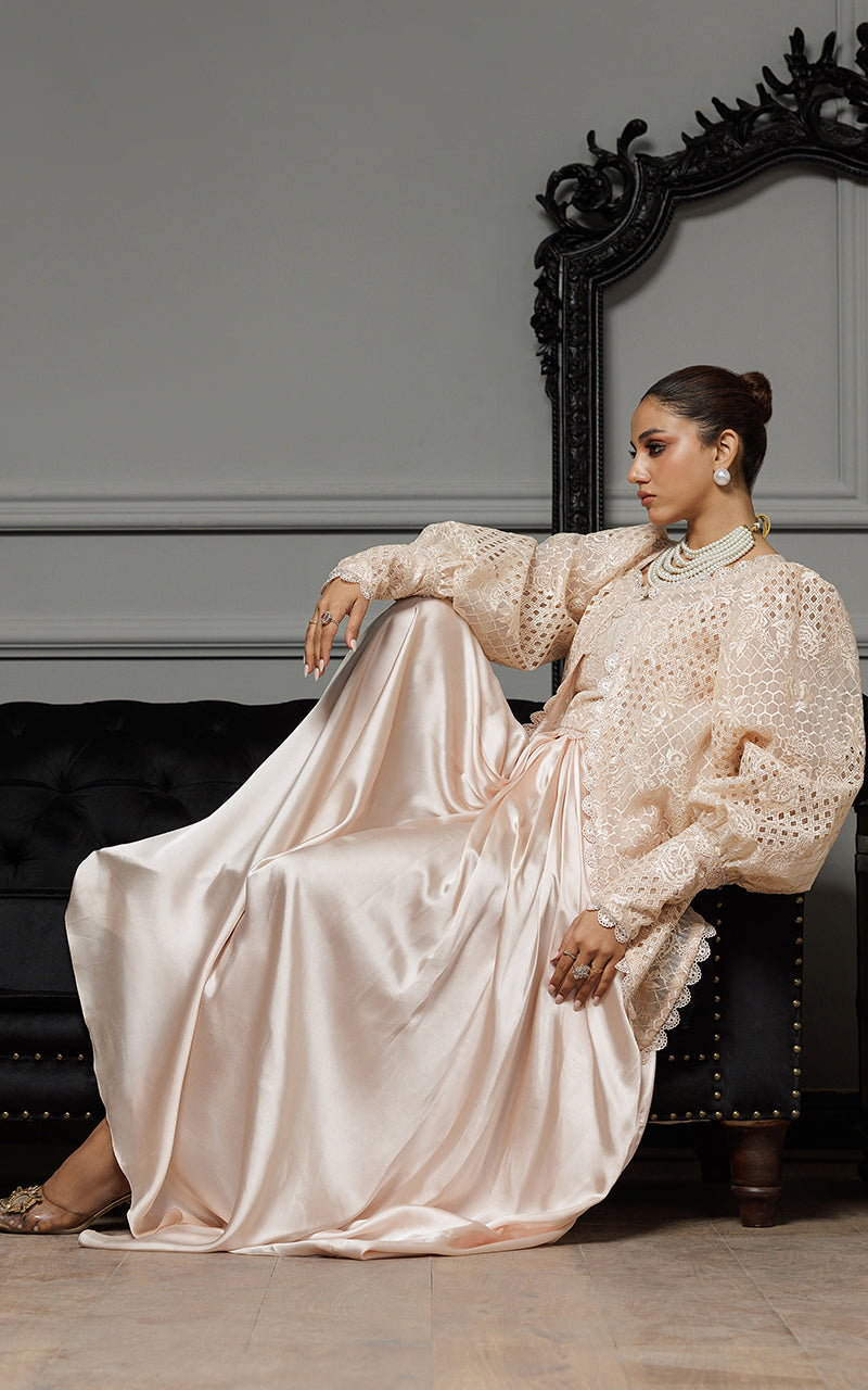 Threads and Motifs | Formal Dresses 25 | Organza Embroidered Jacket With Embroidered Tube And Skirt - Official Threads and Motifs stockist in UK - Sakeena London
