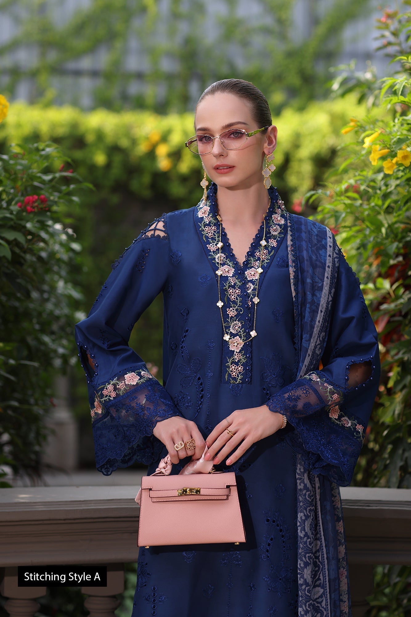Noor by Saadia Asad | Eid Luxury Schiffli Laserkari 25 | D10- Royal Blue - Official Noor by Saadia Asad stockist in UK - Sakeena London