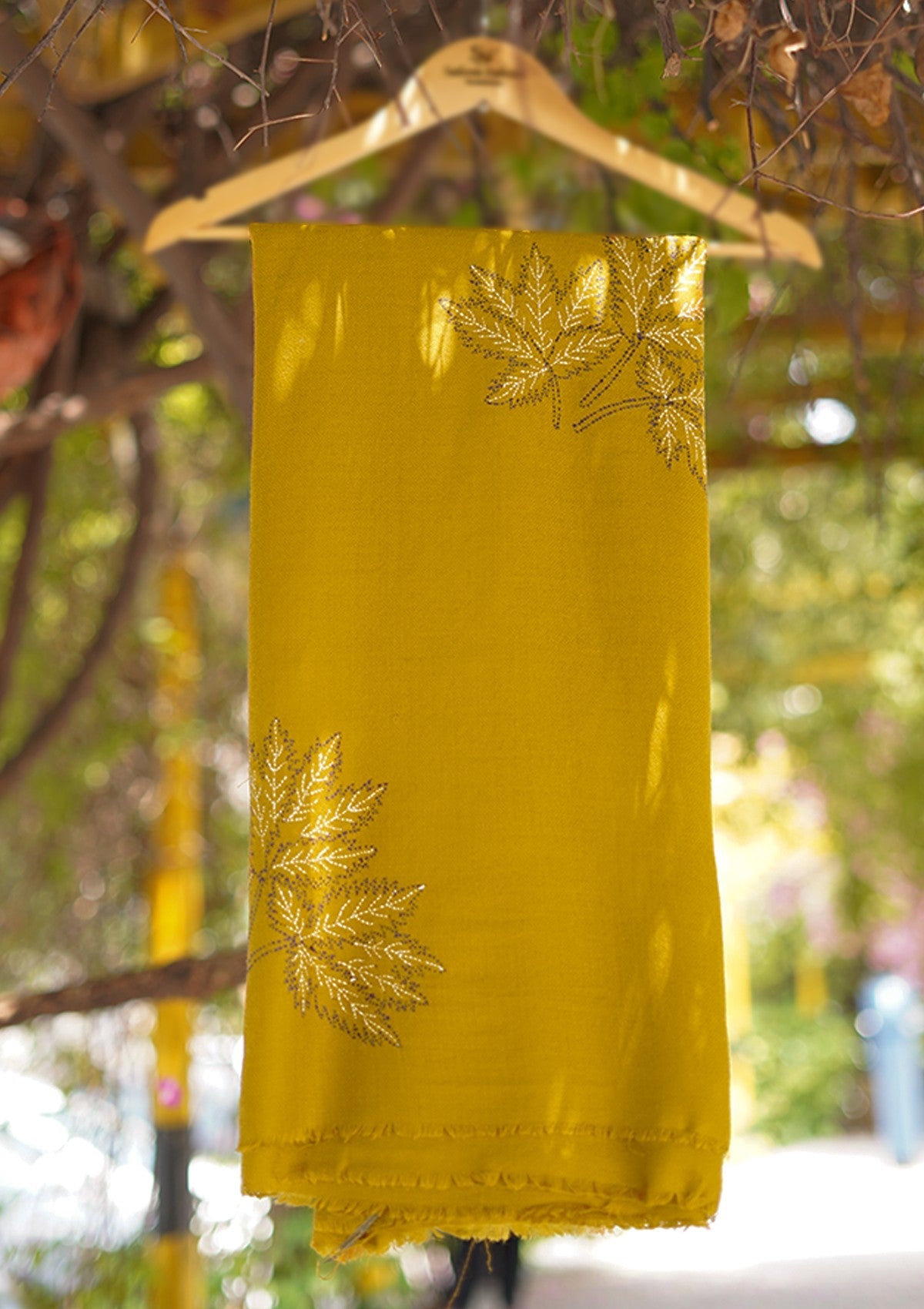 Wool Needle Work Shawl D - 57 - Mustard