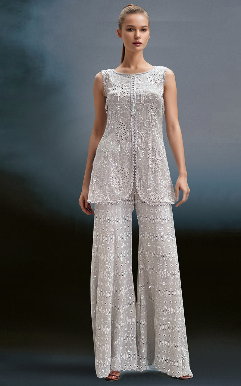 Threads and Motifs | Formal Dresses 25 | Chiffon Chikankari Embroidered Top with Trouser - Official Threads and Motifs stockist in UK - Sakeena London