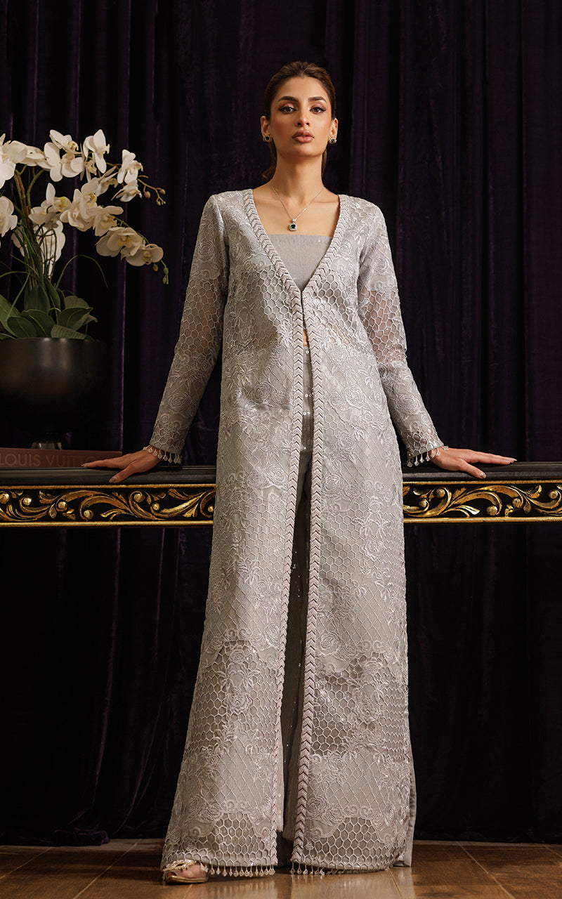 Threads and Motifs | Formal Dresses 25 | Organza Embroidered Jacket - Official Threads and Motifs stockist in UK - Sakeena London