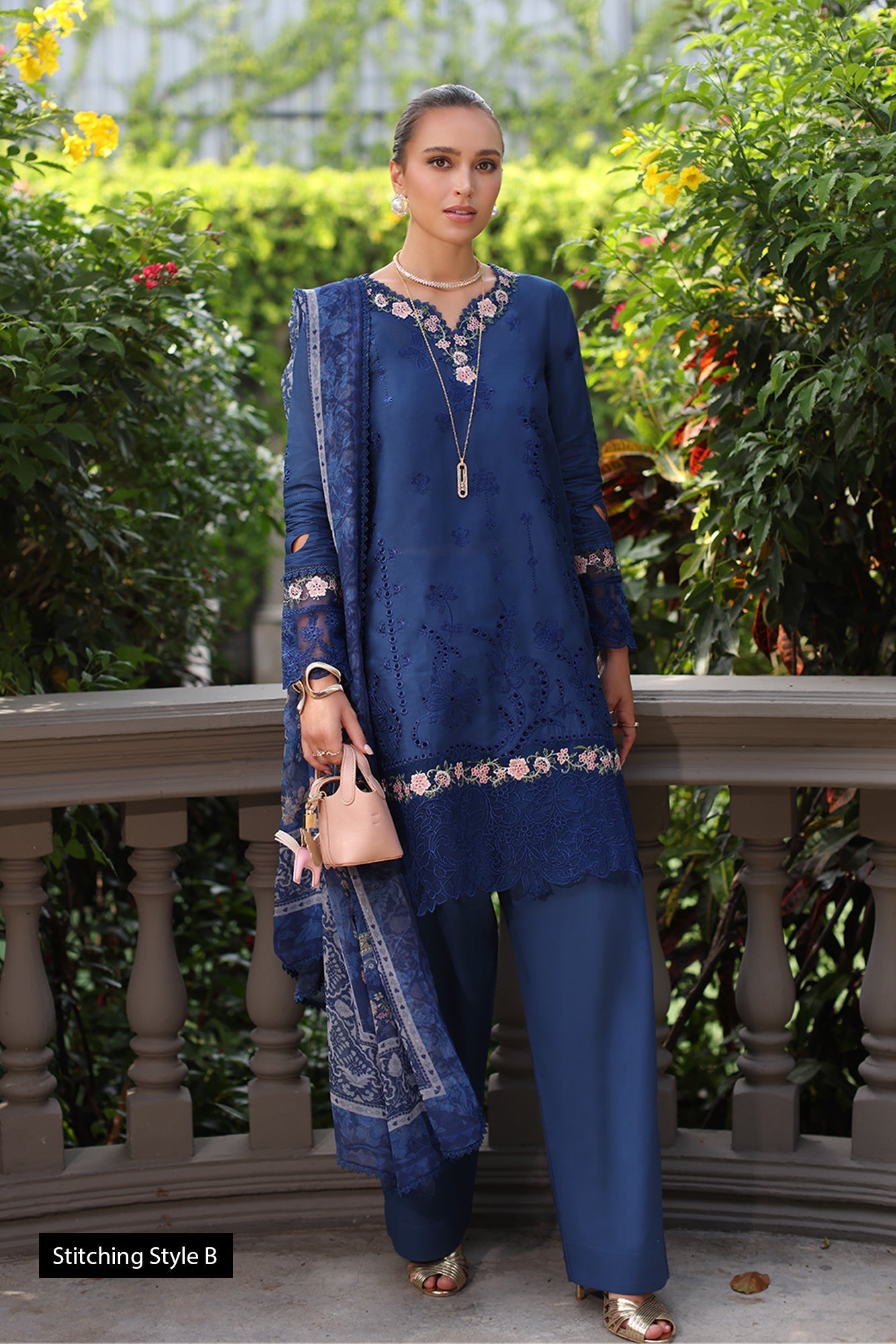 Noor by Saadia Asad | Eid Luxury Schiffli Laserkari 25 | D10- Royal Blue - Official Noor by Saadia Asad stockist in UK - Sakeena London