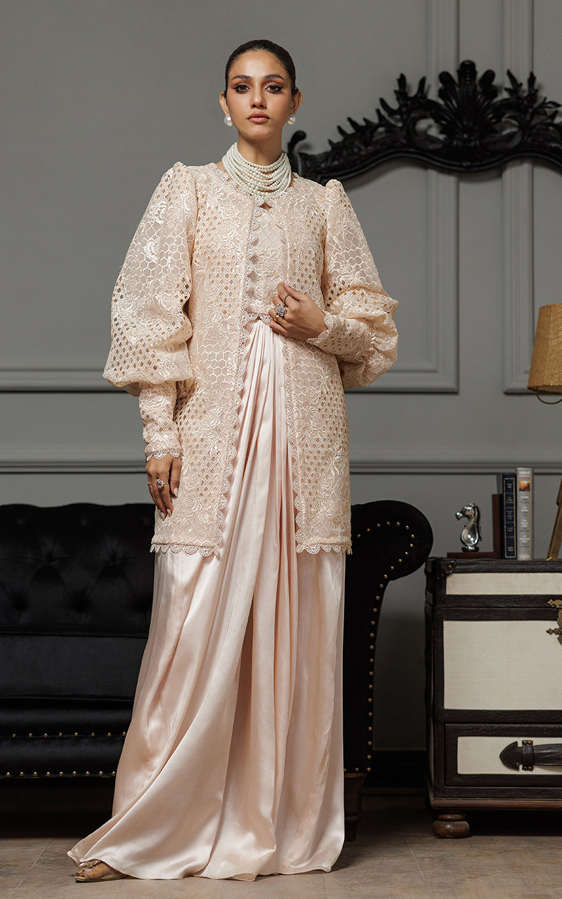 Threads and Motifs | Formal Dresses 25 | Organza Embroidered Jacket With Embroidered Tube And Skirt - Official Threads and Motifs stockist in UK - Sakeena London