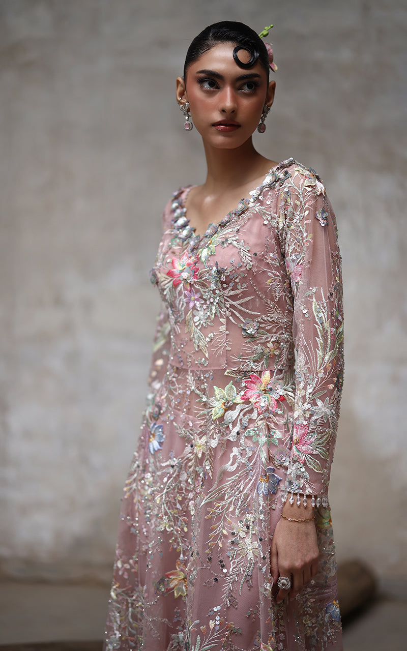 Threads and Motifs | Formal Dresses 25 | Net Embroidered Dress - Official Threads and Motifs stockist in UK - Sakeena London