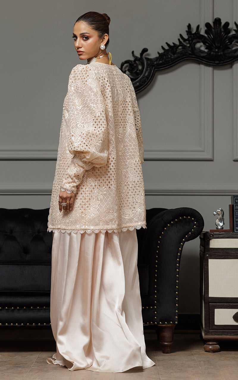 Threads and Motifs | Formal Dresses 25 | Organza Embroidered Jacket With Embroidered Tube And Skirt - Official Threads and Motifs stockist in UK - Sakeena London