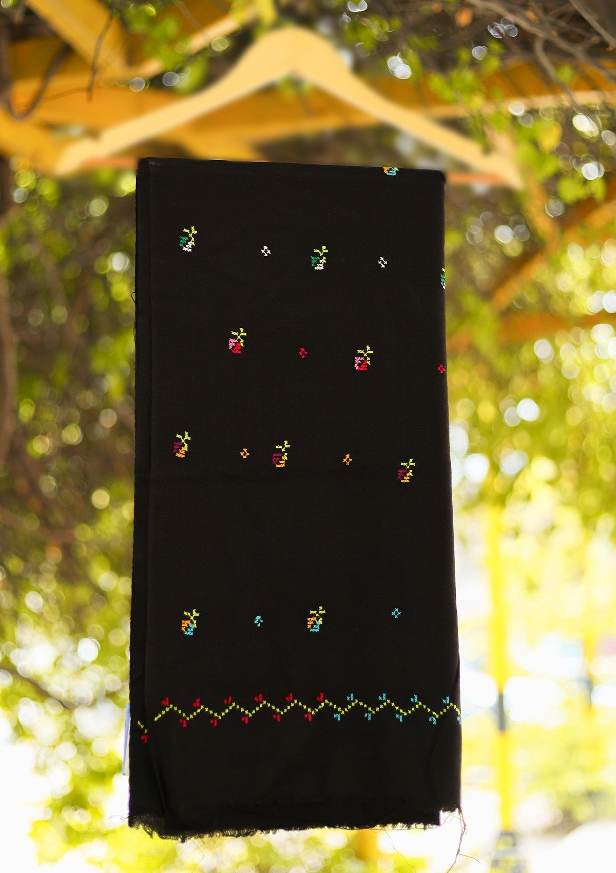 Wool Needle Work Shawl D - 56 - Black