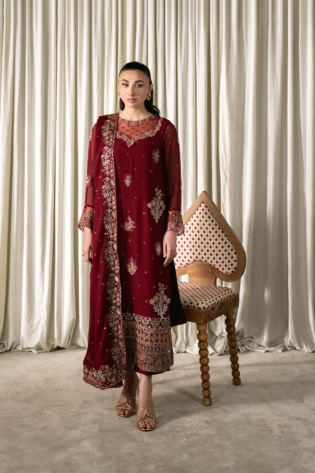 Neeshay | Ready to Wear Chiffon | RTW-CHFN-05 Red - Official Neeshay stockist in UK - Sakeena London