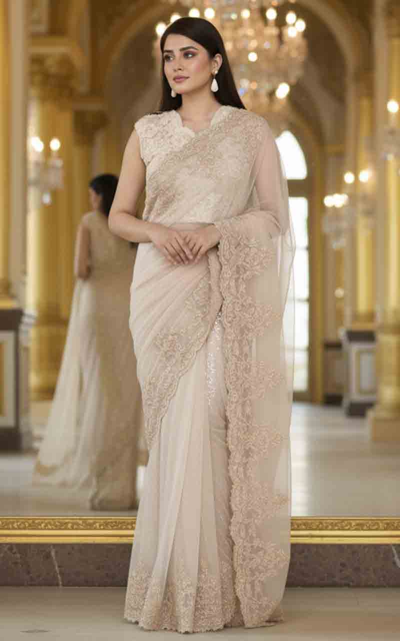 Threads and Motifs | Formal Dresses 25 | Net Embroidered Saree - Official Threads and Motifs stockist in UK - Sakeena London