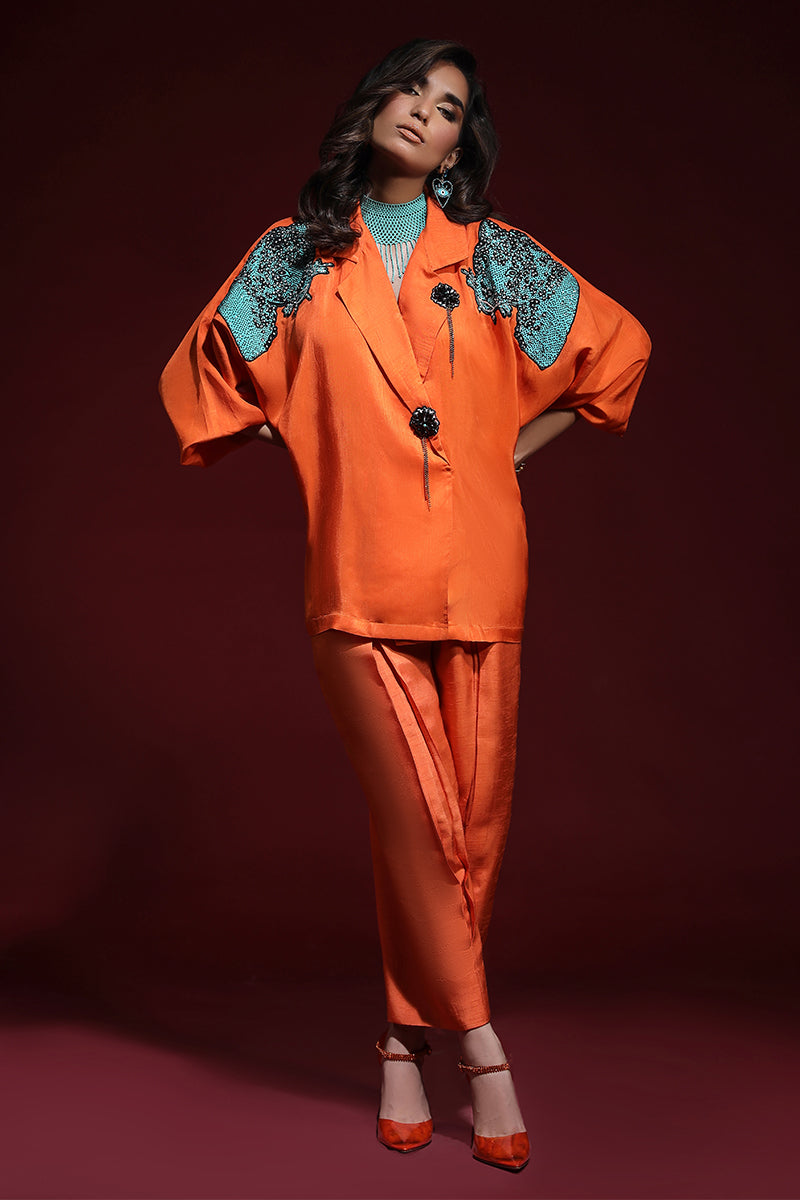 Wardha Saleem | Luxury Pret Fusion Wear | PANTHERA (ORANGE) CORD-SET (2PC) - Official Wardha Saleem stockist in UK - Sakeena London