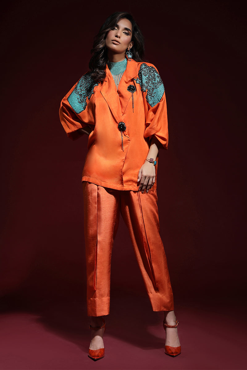 Wardha Saleem | Luxury Pret Fusion Wear | PANTHERA (ORANGE) CORD-SET (2PC) - Official Wardha Saleem stockist in UK - Sakeena London