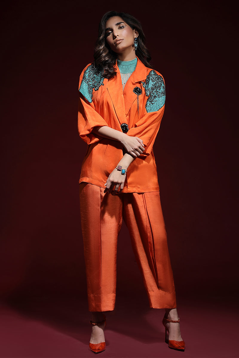 Wardha Saleem | Luxury Pret Fusion Wear | PANTHERA (ORANGE) CORD-SET (2PC) - Official Wardha Saleem stockist in UK - Sakeena London