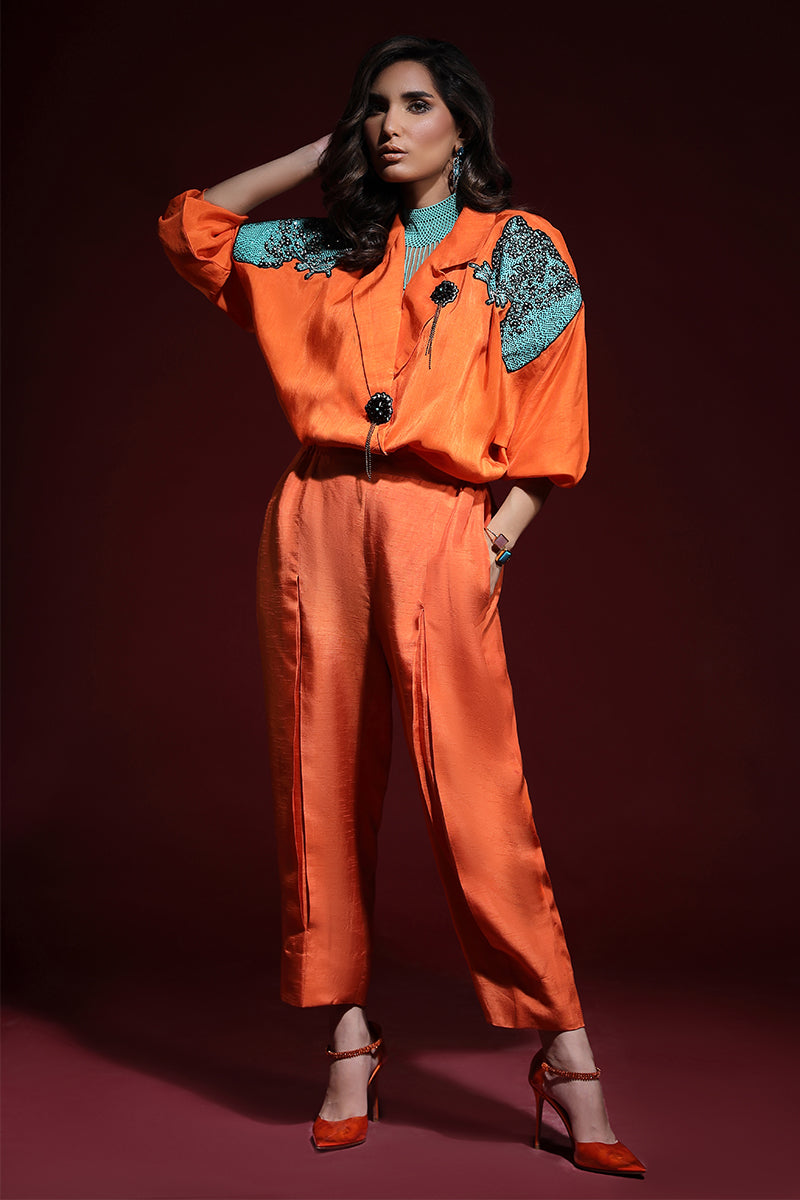 Wardha Saleem | Luxury Pret Fusion Wear | PANTHERA (ORANGE) CORD-SET (2PC) - Official Wardha Saleem stockist in UK - Sakeena London