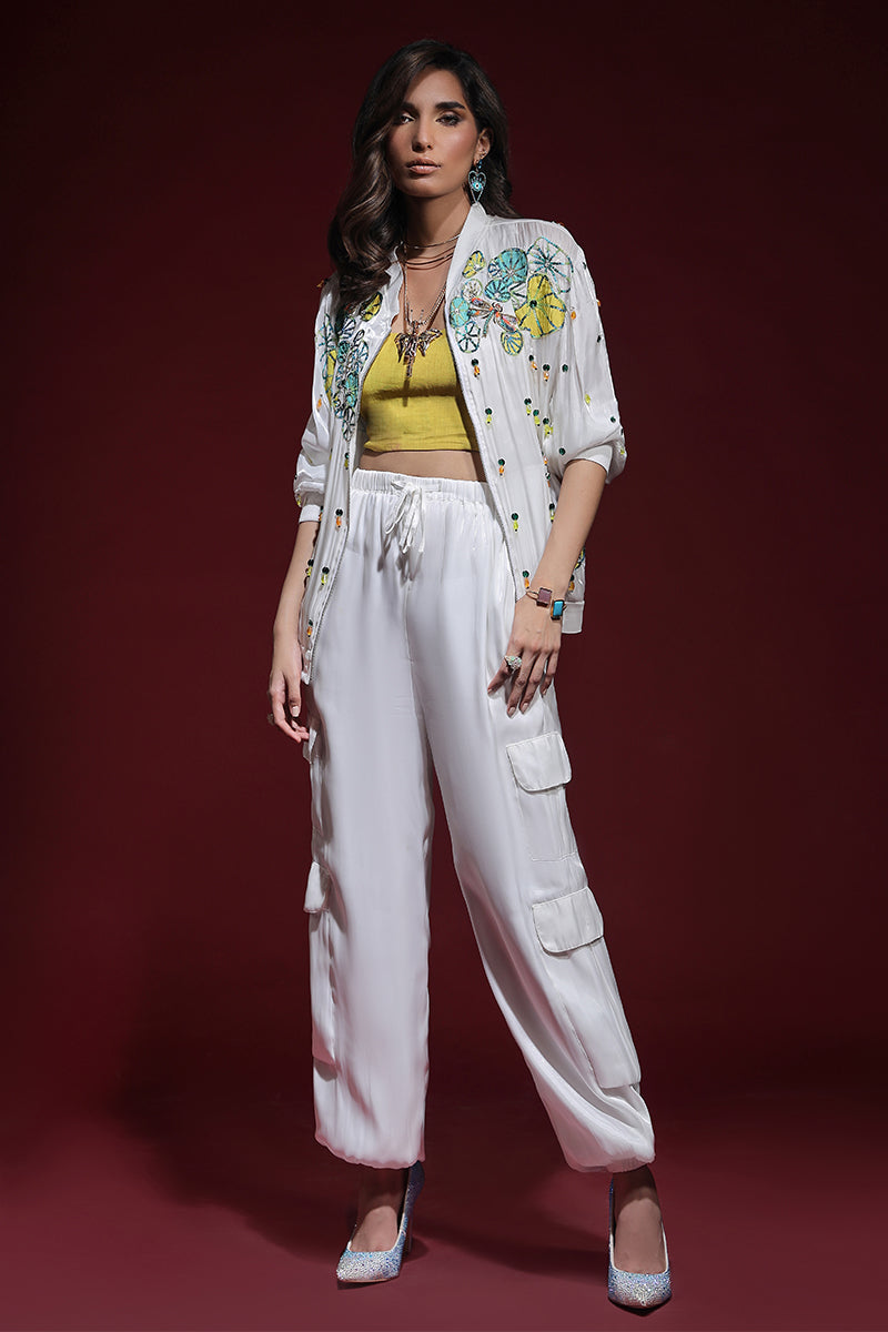 Wardha Saleem | Luxury Pret Fusion Wear | ZARA BOMBER JACKET WITH CARGO PANTS (2PC) - Official Wardha Saleem stockist in UK - Sakeena London