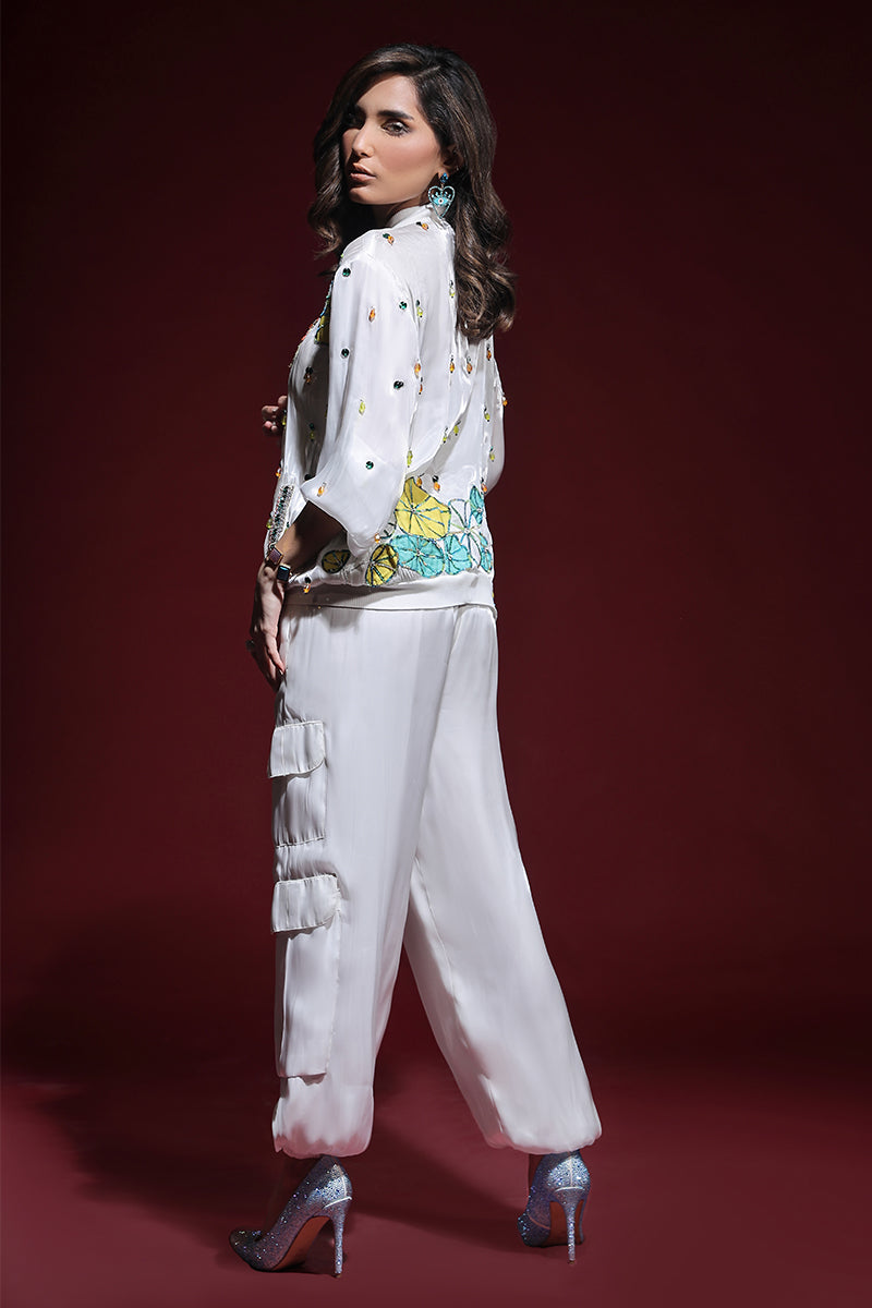 Wardha Saleem | Luxury Pret Fusion Wear | ZARA BOMBER JACKET WITH CARGO PANTS (2PC) - Official Wardha Saleem stockist in UK - Sakeena London