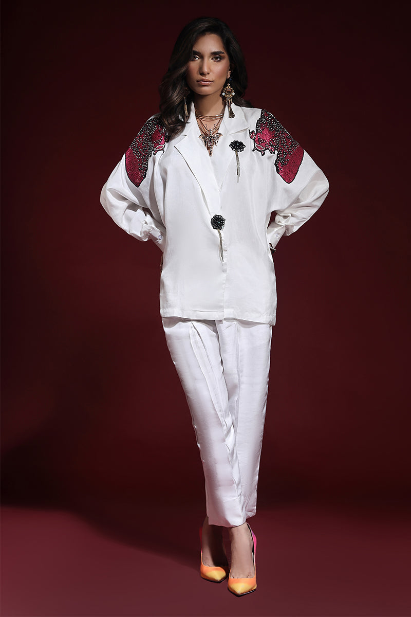Wardha Saleem | Luxury Pret Fusion Wear | PANTHERA (WHITE) CORD-SET (2PC) - Official Wardha Saleem stockist in UK - Sakeena London