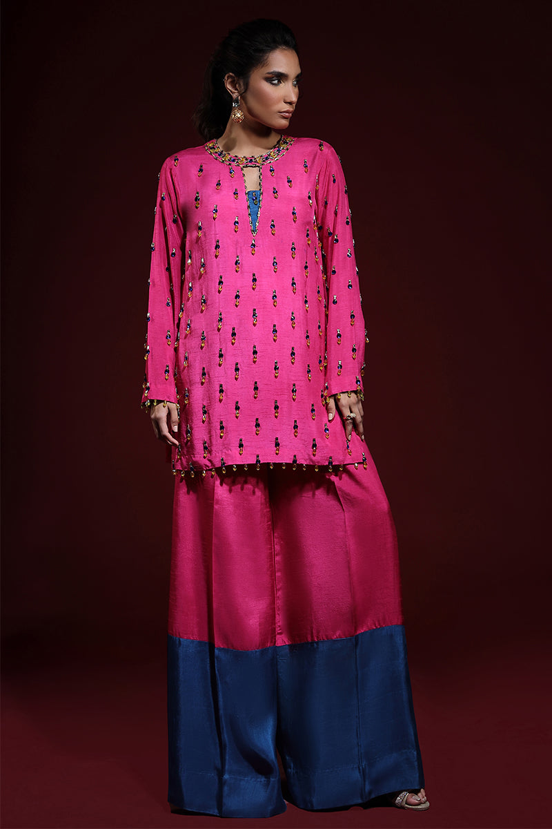 Wardha Saleem | Luxury Pret Fusion Wear | LUXURA (HOT PINK) CORD-SET (2PC) - Official Wardha Saleem stockist in UK - Sakeena London