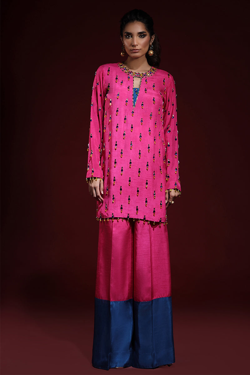 Wardha Saleem | Luxury Pret Fusion Wear | LUXURA (HOT PINK) CORD-SET (2PC) - Official Wardha Saleem stockist in UK - Sakeena London