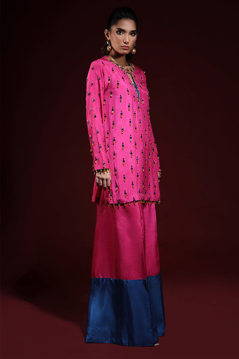 Wardha Saleem | Luxury Pret Fusion Wear | LUXURA (HOT PINK) CORD-SET (2PC) - Official Wardha Saleem stockist in UK - Sakeena London