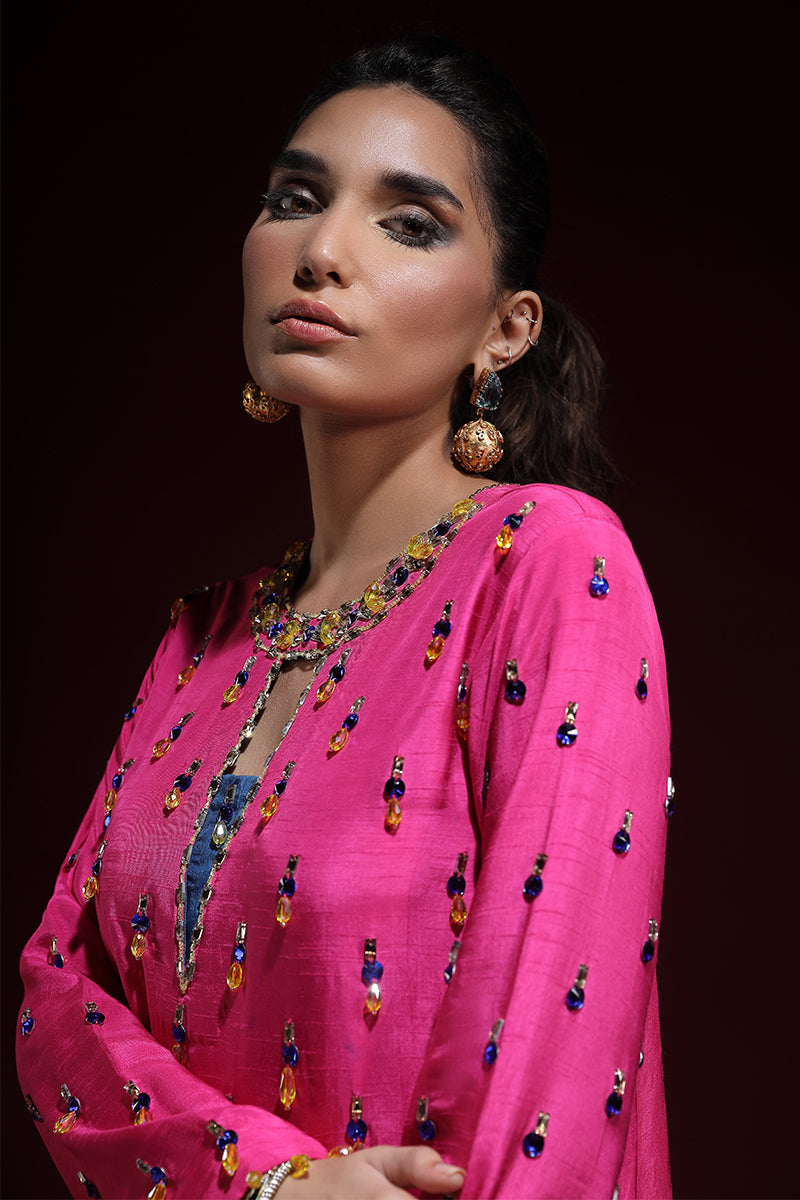 Wardha Saleem | Luxury Pret Fusion Wear | LUXURA (HOT PINK) CORD-SET (2PC) - Official Wardha Saleem stockist in UK - Sakeena London