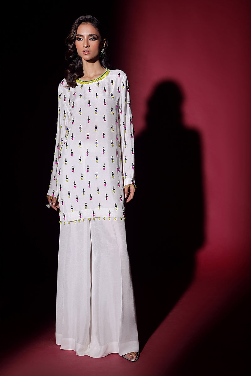 Wardha Saleem | Luxury Pret Fusion Wear | LUXURA (WHITE) CORD-SET (2PC) - Official Wardha Saleem stockist in UK - Sakeena London