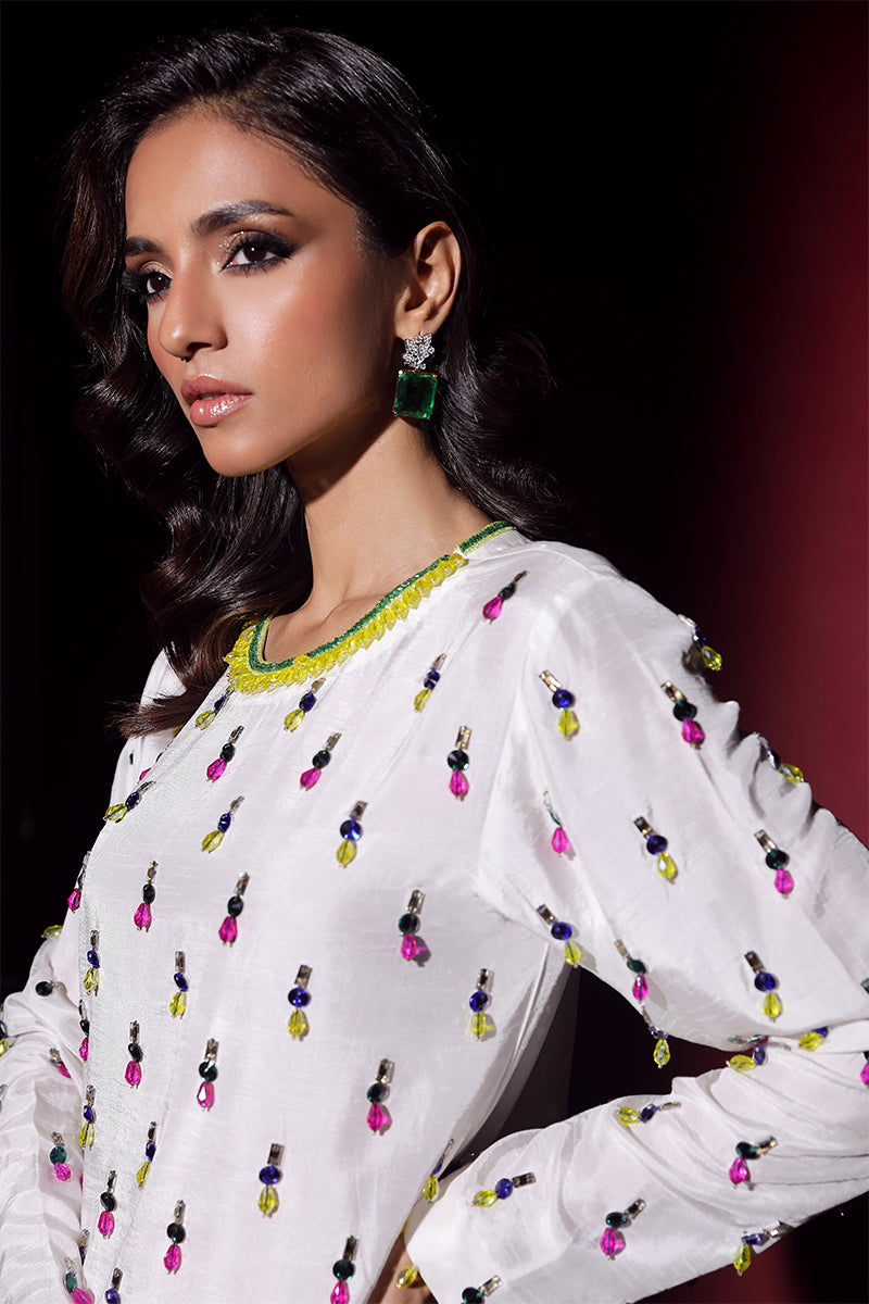 Wardha Saleem | Luxury Pret Fusion Wear | LUXURA (WHITE) CORD-SET (2PC) - Official Wardha Saleem stockist in UK - Sakeena London