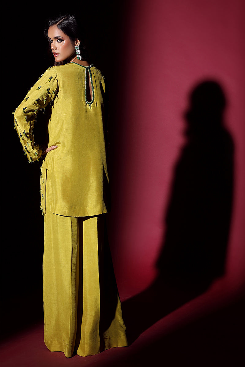 Wardha Saleem | Luxury Pret Fusion Wear | LUXURA (LIME GREEN) CORD-SET (2PC) - Official Wardha Saleem stockist in UK - Sakeena London
