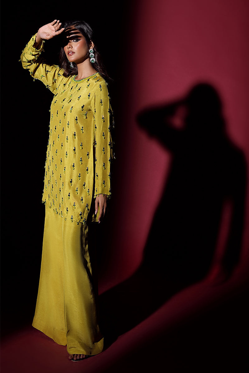 Wardha Saleem | Luxury Pret Fusion Wear | LUXURA (LIME GREEN) CORD-SET (2PC) - Official Wardha Saleem stockist in UK - Sakeena London